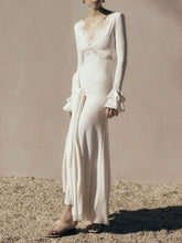 Sexy Lace Panel Trumpet Sleeve Maxi Dress